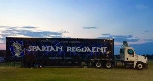 Custom cargo nets from US Cargo Control created organized and secure storage areas in the trailer used for the Spartan Regiment Marching Band from Centennial High School in Burleson, TX.